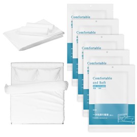 5 Sets Disposable Bedding Set for Travel King Size, 4-Piece Set Include 1Bed Sheets/1Quilt Cover/2Pillowcases, Individually Packaged Portable White Cover for Business Trip Hotel for Double bed