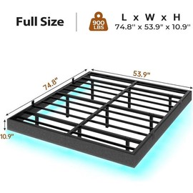 Sikaic Floating Bed Frame Linen Upholstered Platform With LED Lights Underbed Storage Space Dark Grey Angersbed Modern Headboard - mattress & bed frame size: Full Size