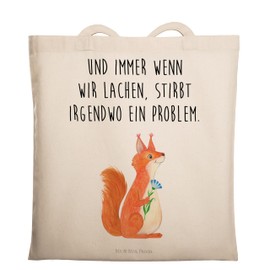 Mr. & Mrs. Panda Tote Bag Squirrel Flower - Gift, Funny Sayings, Laughter, Shopper, Animals, Saying Positive, Fabric Bag, Laptop Bag, Animal Motifs, Bag Bag, Fun, Good Mood, White, Hand Drawn