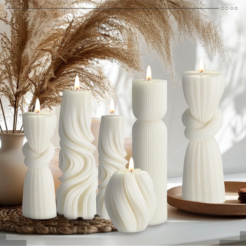 Threlaco 6 Pcs Ribbed Pillar Candles Modern Aesthetic Ribbed Decorative