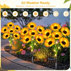 Solar Outdoor Lights Garden Decor, 3 Pack Solar Sunflower Lights, 18 Waterproof Garden Decor Flower for Outside Yard Patio,Flower Bed, Pathway, Gift for Women, Mom, Grandma