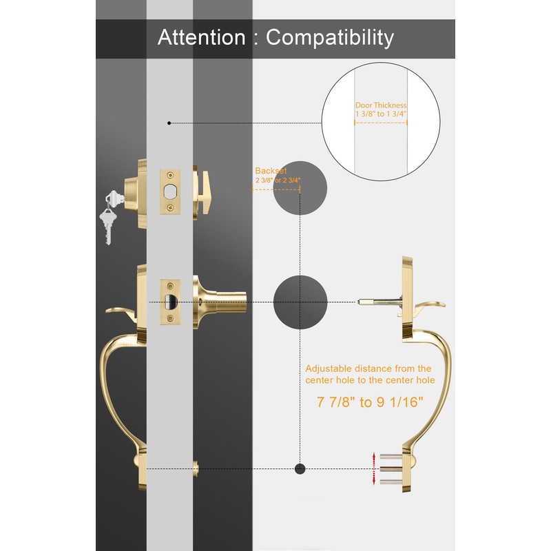 goldenwarm Gold Front Door Handle, Entry Door Handle and Reversible