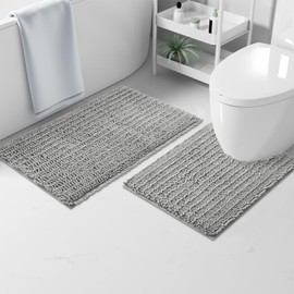 OLANLY Luxury Chenille Bath Mat, Extra Soft Thick Absorbent Shaggy Bathroom mat, Non-Slip Machine Wash Dry Plush Bath Mats for Bathroom, Shower, and Tub (24"x16", Grey)