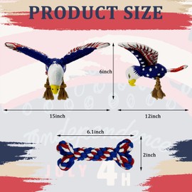 Hlimior 3 pcs Independence Day Pet Squeaky Toys, Dog Squeaky Toys 4th of July Puppy Toy Independence Day Pet Plush Bald Eagle Toy with Crumpled Paper Squeaky Dog Interactive Toy