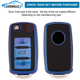 ERMWALR Car Key Fob Cover with Keychain for VW, 3 Buttons Leather and TPU Key Shell Car Key Cover for VW Volkswagen Tiguan Passat Golf Polo Beetle Jetta Touran Eos Scirocco (PW-Vlw-3S-N)