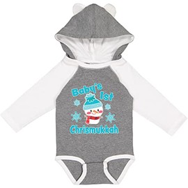 inktastic Baby's 1st Chrismukkah with Cute Snowman and Snowflakes Long Sleeve Creeper 12 Months Granite & White W Ears 381f4