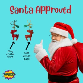 Popfizzy Bling Red Reindeer Keychain, Christmas Gifts for Women and Girls, Stocking Stuffers, Christmas Party Favors