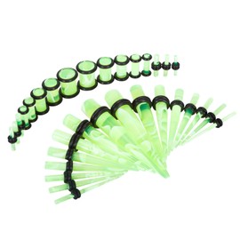 BodyJ4You 32PC Ear Stretching Big Gauges 14G-0G - Green White Marble Acrylic Tapers No Flare Plugs O-Rings - Stretchers Expanders Eyelets