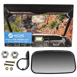 NICHE UTV Rear View Center Mirror with 1.75" Roll Bar Cage for Polaris RZR Kawasaki Teryx Mule Pioneer Yamaha Rhino (Black)