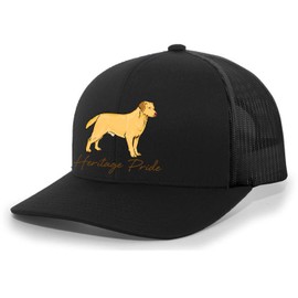 Heritage Pride Canine Collection Yellow Lab Labrador Retriever Hunting Dog Mens Embroidered Mesh Back Trucker Hat, Black/Black