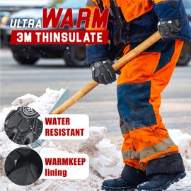 HANDLANDY Winter Water Resistant Work Gloves for Men, Padded Thermal Insulated Heavy Duty Impact Glove for Cold Weather (Black-insulated, XL)