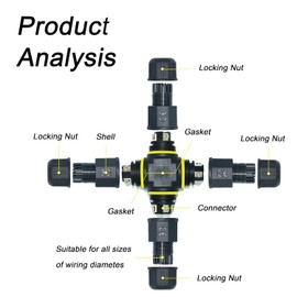4 Way 3pin Junction Box IP68 Waterproof Power Cable Connector Ø0.18-0.4in Range (AC 300 v, 20A), UL for Outdoor Billboards, Tunnel Lights, Road Landscape Lights, Etc - 2 Per Pack)
