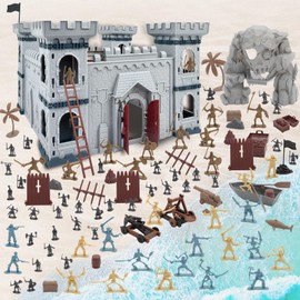 deAO 310 Pieces Medieval Castle Knight Playset for Kids, DIY Castle Knight Soldier Army Men Toys with Soldiers, Pirates, Catapults, Trees, Ancient Military Soldier Toys Set for Boys and Girls