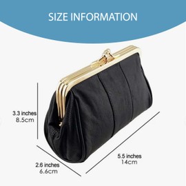 David Viggers - Leather Coin Purse - Purse for Women with Double Frame, Kiss Lock Closure, Coin Holder with Gold Metal Frame - 14cm x 8.5cm - Elegant Vintage Style Compact Clutch Bag