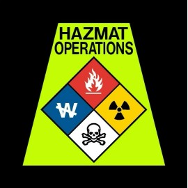 Reflective Fluorescent Yellow HAZMAT OPERATIONS Helmet Tetrahedron Tet Trapezoid