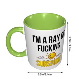 LINKEQICHE I'M A Ray Of Fucking Sunshine White Ceramic Porcelain Internal And Handle Green 11Oz Mug