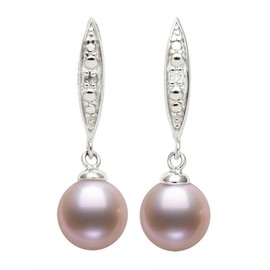 Sterling Silver Pink Cultured Freshwater Pearl with Lab-Created Sapphire Dangle Earrings for Women