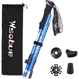 Wsobue Hiking Poles, Trekking Poles, Nordic Walking Poles, Ski Poles, 7075 Aluminium Hiking Poles, Adjustable, Foldable, Telescopic, Lightweight for Men and Women (Blue 1 Stock)