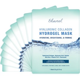 Ebanel 10-Pack Hydrogel Collagen Mask for Face, Instant Brightening Hydrating Face Mask Sheet Mask for Firming, Lifting Anti Aging Anti Wrinkle with Hyaluronic Acid, Peptide, Aloe Vera, Vitamin C & E