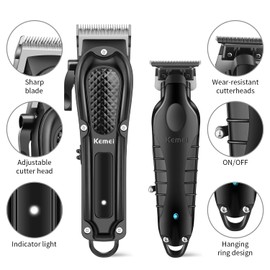 KEMEI Professional Hair Clippers for Men, Cordless Barber Clipper T-Blade Beard Trimmer Foil Shaver Set, Rechargeable Electric Fade Clipper Hair Cutting Kit, KM-1071, KM-PG2299, KM-2024