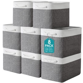 meekoo 8 Pack Collapsible Storage Bins Fabric Storage Bins Polyester Fabric Baskets with Handles Linen Closet Organizer for Shelf Home Closet Towels Toys(17 x 12 x 15 in,Gray White)
