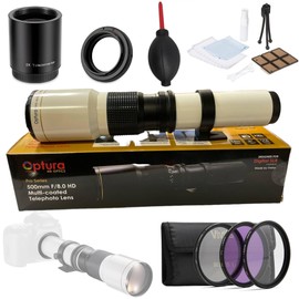 OPTURA HD (White) 500mm/1000mm f/8 Manual Telephoto Lenses EF Lens for Canon EOS Rebel T8i T7i T7 T6 T3i T2i