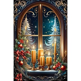 mjcakrn Christmas Diamond Art Kits for Adults, Christmas Candles Diamond Painting Kits for Adults Beginners, 5D DIY Full Drill Round Rhinestone Gem Art Crafts Paintings for Home Wall Decor 12x16 inch