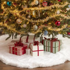 60 Inch Faux Fur Christmas Tree Skirt White Plush Skirt for Merry Christmas Party Christmas Tree Decoration Xmas Party Holiday Decorations, Snow White (60in)