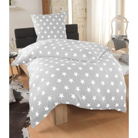 DreamHome 2-Piece Star Bed Linen Duvet Cover 135 x 200 cm and Pillowcase 80 x 80 cm, Colour: Silver