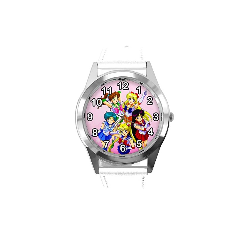 TAPORT White Round Leather Watch for Manga Fans White Strap,
