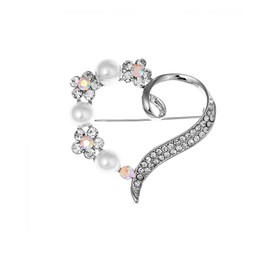 Shining Crystal Flower Tiny Pearl Love Heart Brooch Pin Wedding Party Clothes Accessories (silver)