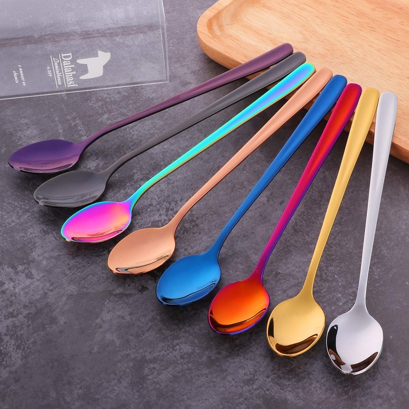 SBOMHS Long Handle Spoons Set of 8 (Coloured), Cocktail Mixing