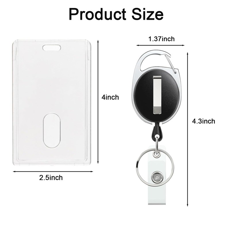 2 Set Badge Holder with Retractable Clip Clear Acrylic Vertical