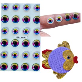 Ojitos Adhesivos 3D 3D Resin Adhesive or Self-Adhesive Eyes for All Types of Materials, Crafts, Decoration - 12 Pairs in White with Multicolore, 9mm Wide