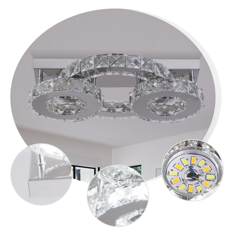 Zenouidle Dimmable Crystal Chandelier Modern Crystal Ceiling Light 3 Rings