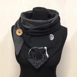 Women's Scarf Warm Winter Thermal Printed Triangle Button Windproof Wrap Shawls Pashmina Puffer Snowboarding Scarves Skiing Soft Patterned Snow Casual Cold size & womens Horse Moon B62-C