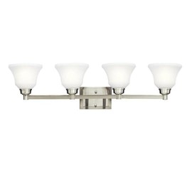 Kichler Langford 35" 4 Light Vanity Light with Satin Etched White Glass in Brushed Nickel
