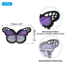 PATIKIL Butterfly Iron on Patch,5 Pcs Butterfly Embroidered Applique Sew on Decorative Patches for Repair Decoration Clothing Hats Jackets Backpack, 2.9" Lx1.8 W,Purple
