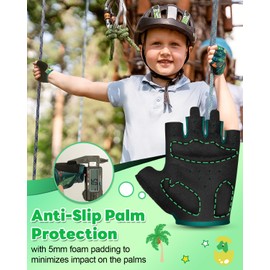 RIGWARL Kids Bike Gloves for Age 2-9, Fingerless Gloves Kids with Protective Cushion, Adjustable Workout Glove for Cycling Fishing Scooter