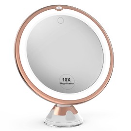 GOZVRPU 10x Makeup Mirror with Touch Control, Powerful Locking Suction Cup, and 360 Degree Rotating,Magnifying Mirror with Lights for Home, Bathroom and Travel (Gold)