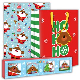 Hey Duggee Christmas Set Luxury Gift Bag, Wrapping Paper 4 Sheets and 4 Gift Tags and Boxed Cards for School Friends, Hey Duggee Christmas Bundle