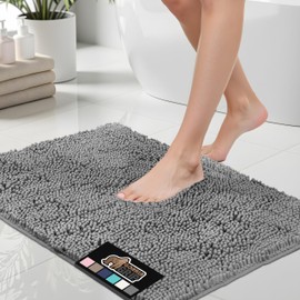 GORILLA GRIP Bath Rug Mat 48x17, Thick Soft Absorbent Chenille, Quick Dry Microfiber Mats, Rubber Backing Machine Washable Shower Floor Rugs, Bathmat Runner, Bathroom Home Decor Accessories, Grey