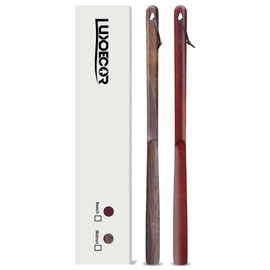 Luxdecor 2 Pack Long Handle Wood Shoe Horn for Men 24in Wooden Shoe Horn Long Handled for Seinors Women Kids Wood Shoe Helper