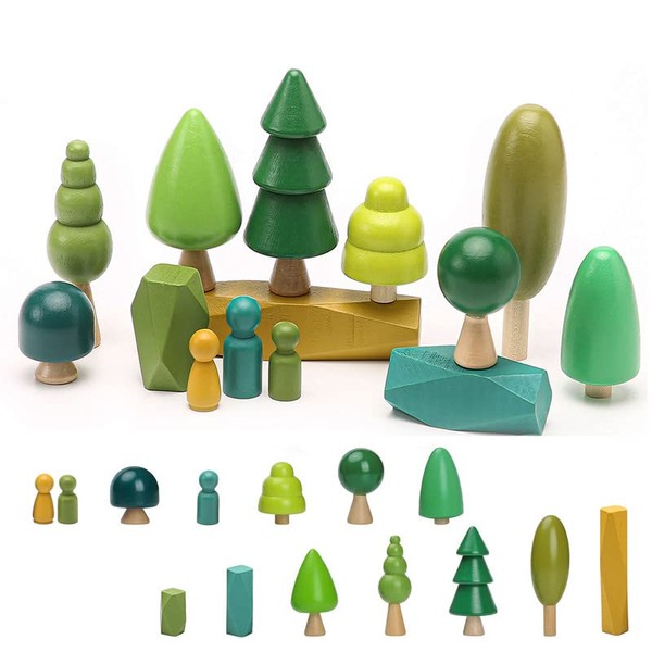 14 Pieces Wooden Toy – Wooden Tree Decoration Montessori Toy, Various Sizes Trees Forest Rustic Decoration for Home Decor and Children's Room