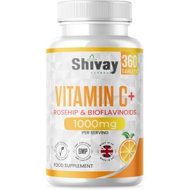 Vitamin C 1000mg per Serving | 360 Vegan Tablets - 6 Month Supply | Vitamin C with Rosehip and Bioflavonoids | High Strength Immune System and Energy Supplement | Made in The UK by Shivay Herbals