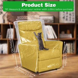 Exclaith 2 Pcs Thick Plastic Chair Covers Heavy Duty Plastic Recliner Cover Clear Vinyl Waterproof Sofa/Couch Covers to Prevent Dogs Cats Pets Scratching, Storage, and Moving, 36" W