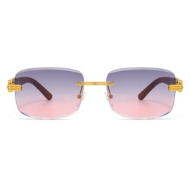 LJCZKA Vintage Rimless Rectangular Sunglasses Men Women Retro Small Square Sunglasses Transparent Coloured Lenses with Colour Gradient, Gradient grey pink