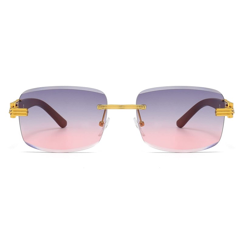 LJCZKA Vintage Rimless Rectangular Sunglasses Men Women Retro Small Square