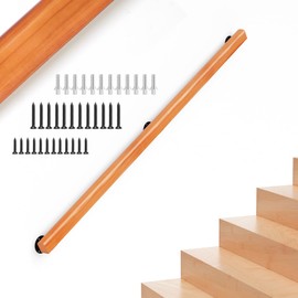 KWDOBUUS 4FT Wooden Stair Handrails,Non-Slip Indoor Staircase Handrail,Profession Sturdy 450 Load Wall Mount Support Wood Grab Bar,Elderly&Kids Stair Railing for Lofts,Guardrail,Corridor,Bars（Red Oak）