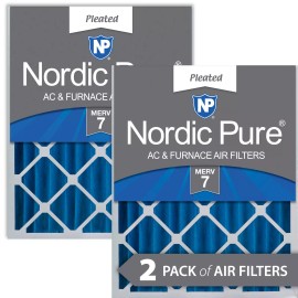 Nordic Pure 20x20x4 (3 5/8) Pleated MERV 7 Air Filters 2 Pack